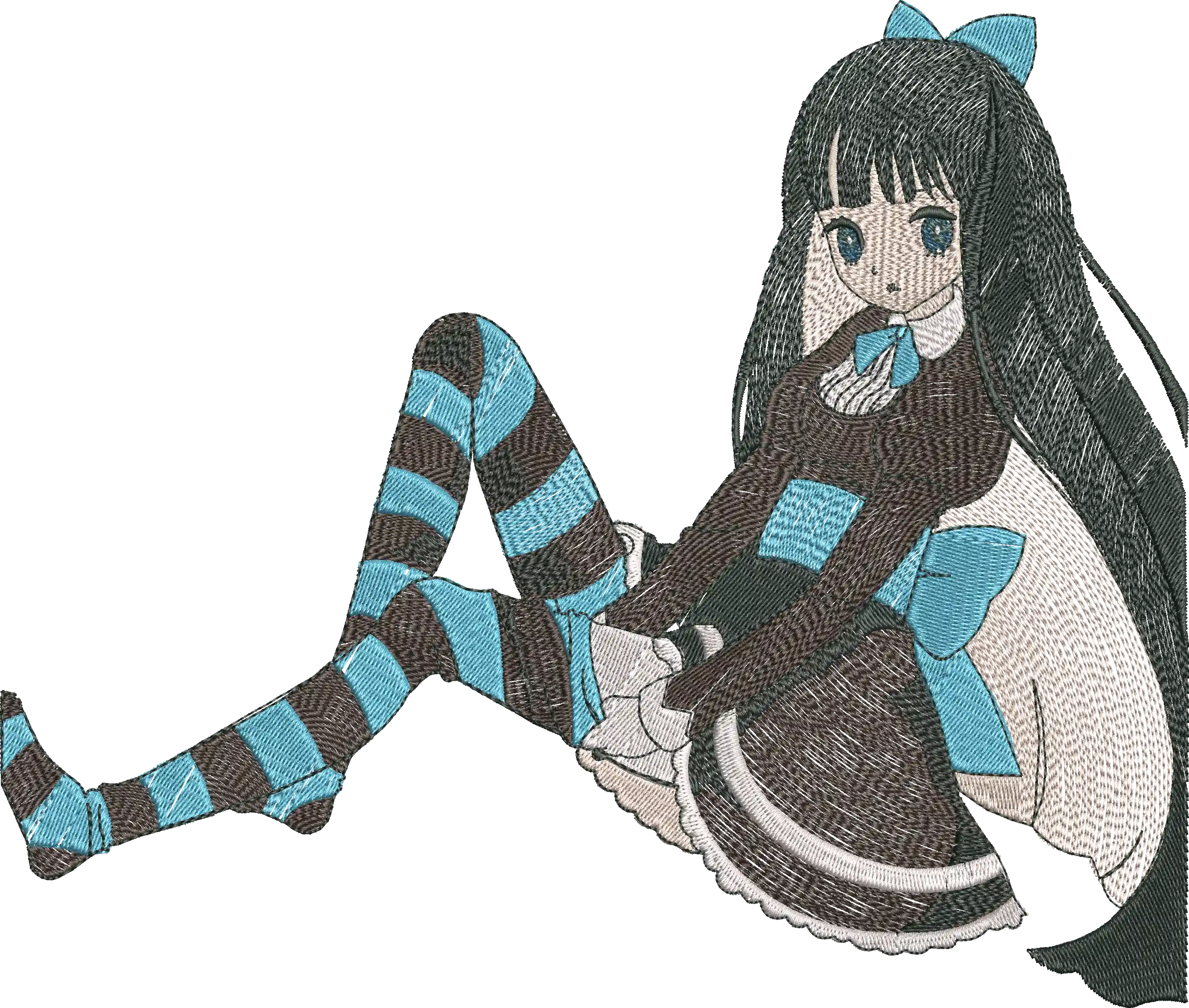 Alternative view of  Embroidered Anime Girl in Blue and Black 