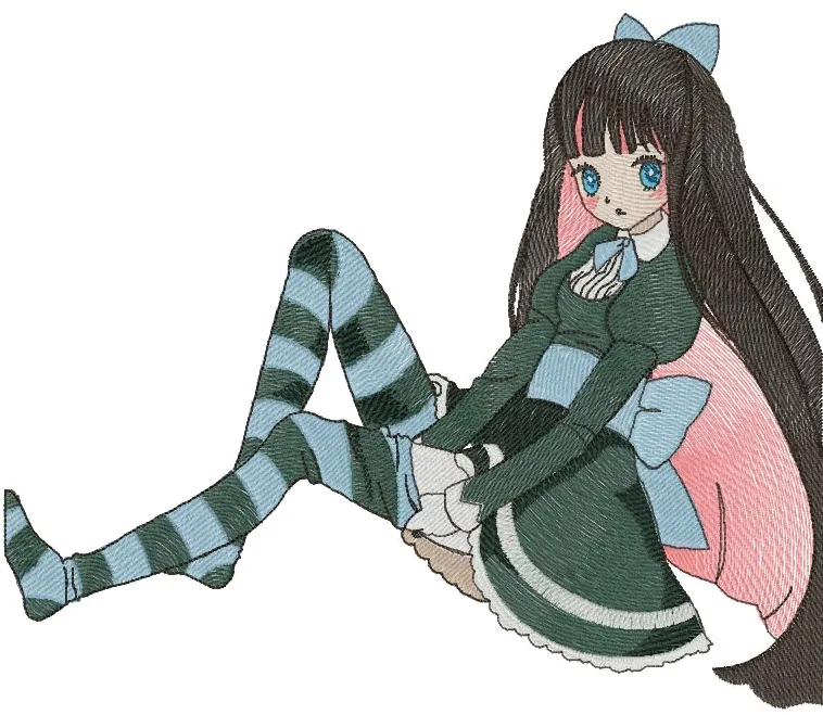 Alternative view of  Embroidered Anime Girl in Blue and Black 