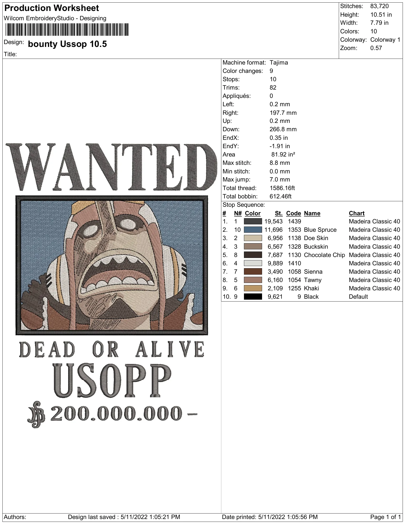  Embroidered Wanted Poster Usopp  embroidery pattern preview