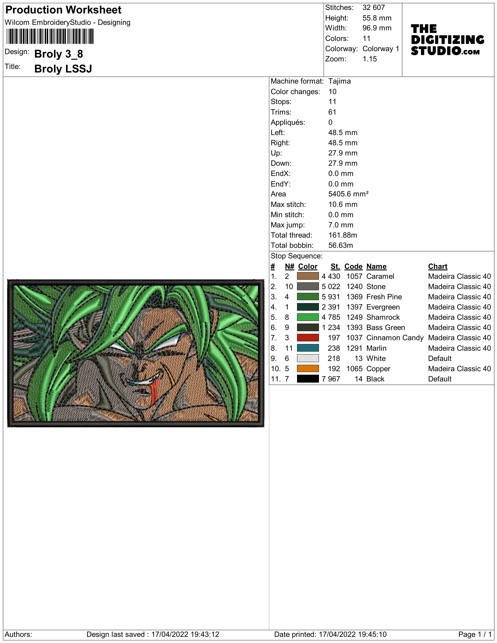  Broly Embroidered Portrait  embroidery pattern preview