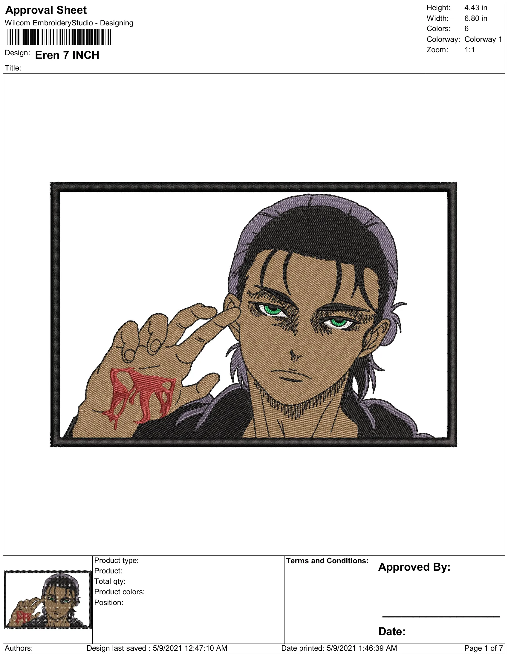  Attack on Titan Embroidered Portrait  embroidery pattern preview