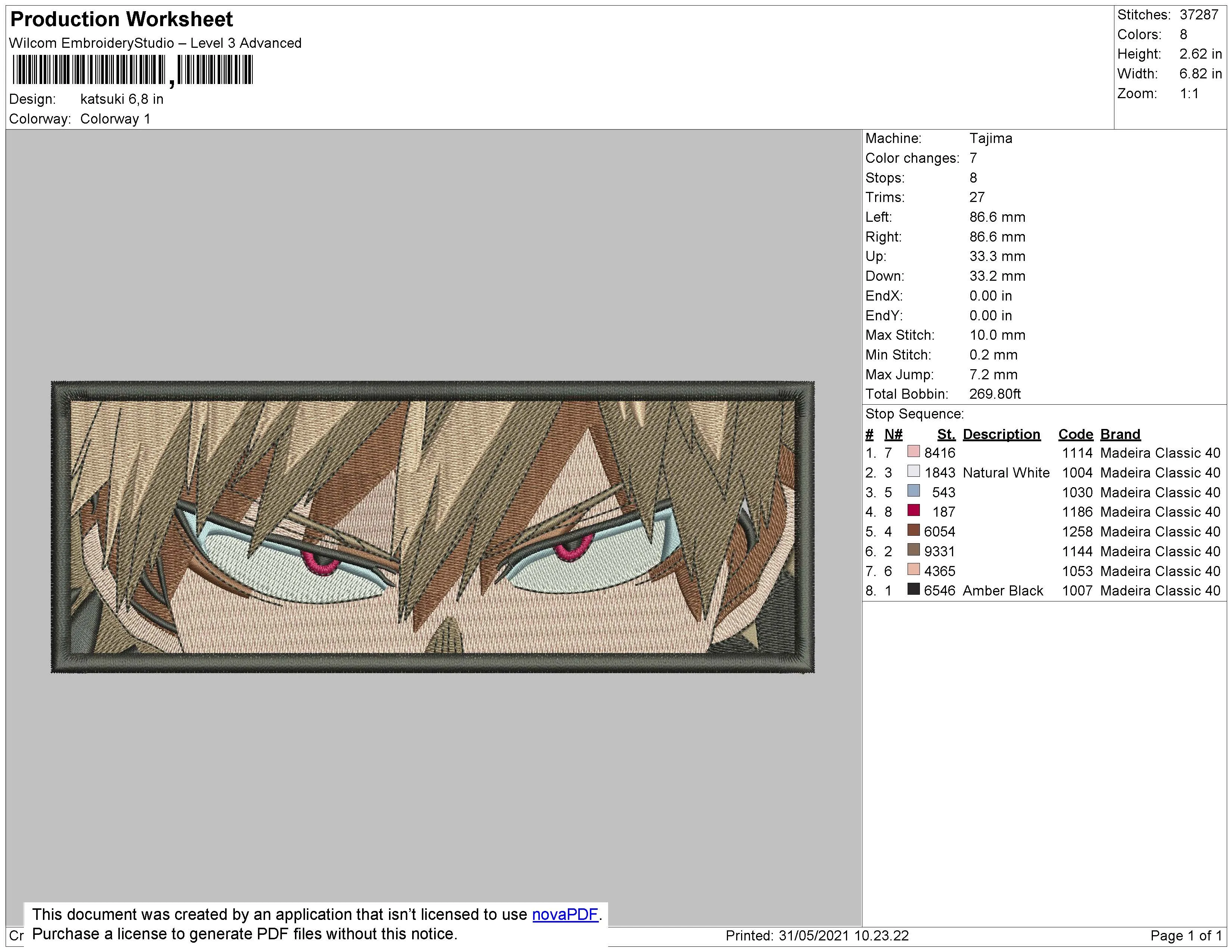  Embroidered Anime Eyes Design  embroidery pattern preview